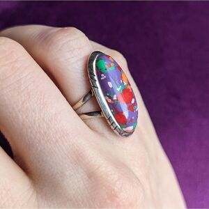 vintage mosaic jasper in silver cocktail ring